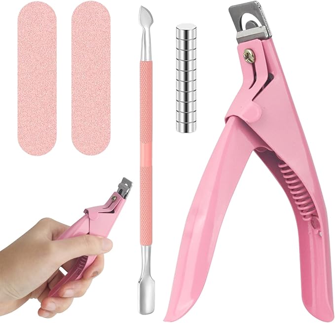 Acrylic Nail Clippers,Clippers Tip Cutters for Fake Gel Nails,Professional Nail-Art Manicure Tool with 10Pcs Magnets,2Pcs Rubbing Strips and 1Pcs Steel Pusher,for Salon Home Nail Art