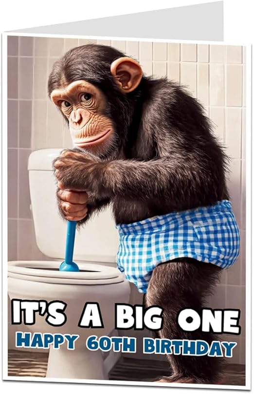 LimaLima Funny 60th Birthday Card for Men – It’s a Big One Toilet Plunger Monkey Gag Card – Rude Cheeky Humour for Husband, Dad, Brother or Friend