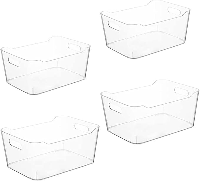Grace Store 4PCS Storage Organisers Clear Plastic Bathroom Organiser Versatile Kitchen Organiser Tray for Desk, Makeup , Kitchen Pantry Cabinet