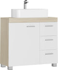 VASAGLE Under Sink Bathroom Cabinet, Storage Cabinet, with 3 Drawers, 2 Compartments Behind the Door, for Washbasins with Pedestal, with Feet, 30 x 70 x 64 cm, Cloud White and Natural Beige BBK504K01