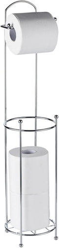 Crystals Stainless Steel Free Standing Toilet Roll Holder – Chrome Plated Wire Frame Tissue Holder for Bathroom, Rust-Resistant, Stable Base, Easy to Use & Space-Saving Toilet Paper Storage