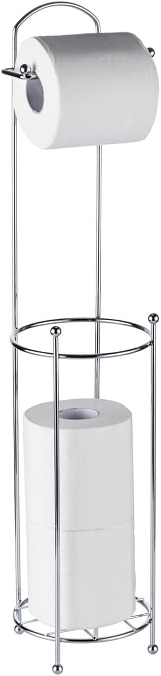 Crystals Stainless Steel Free Standing Toilet Roll Holder – Chrome Plated Wire Frame Tissue Holder for Bathroom, Rust-Resistant, Stable Base, Easy to Use & Space-Saving Toilet Paper Storage