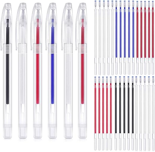 6 Colors Heat Erasable Fabric Pens Quilting Heat Erase Fabric Marking Pens with 30 PCS Erasable Pen Refills Sewing Marker for Clothes T Shirts Dressmaking Embroidery