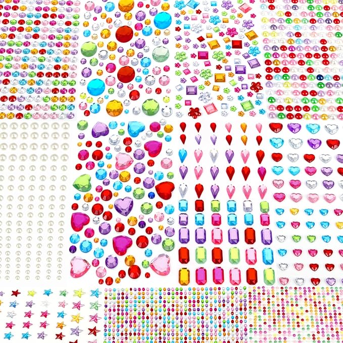3034pcs Gem Stickers, Rhinestone Self Adhesive Gems, Stick on Gems Jewel Stickers Sticky Gems for DIY Crafts Gluing