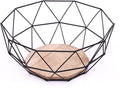 Carousel Home and Gifts Black Geometric Metal Wire Wooden Base Decorative Storage/Display Basket Fruit Bowl