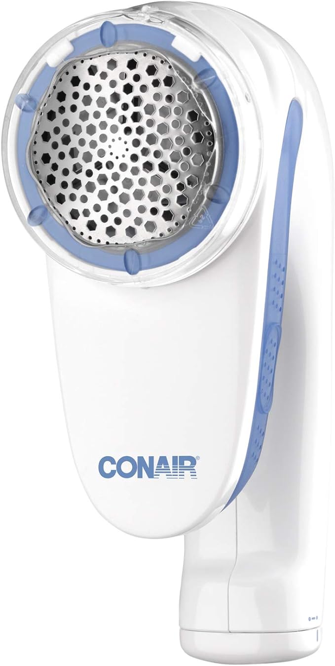 Conair Lint Remover, Battery-Operated Bobble Remover for Clothes and Fabrics, Ergonomic Handle, Large Head Fabric Shaver, White/Blue, CLS1XU