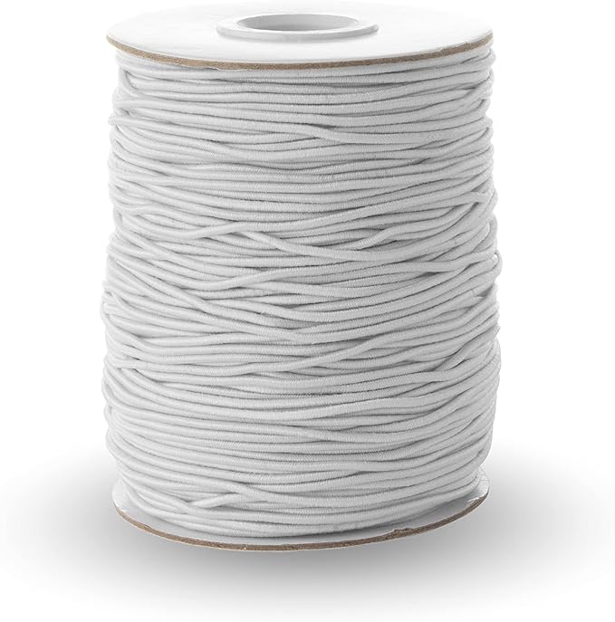 Realm Elastic Cord/Round Hat Elastic Black & White (1mm, 2mm & 3mm) Craft, Jewellery Stringing, Masks, Party Hats (White, 1.5mm - 5 Metres)