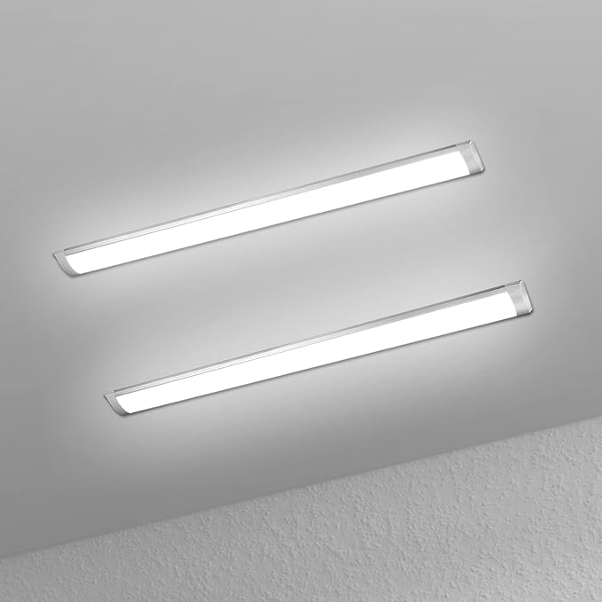 2 Packs LED Batten Lights 4FT 40W 6500k Daylight,Low Profile Wall or Ceiling Surface Mounted Fitting for Offices, Warehouse, Garages, Basements, Workshops[Energy Class F]