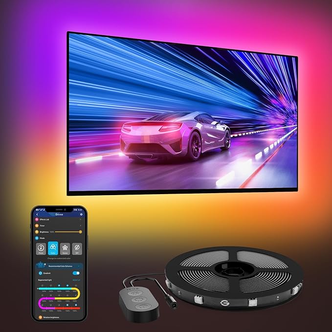 Govee LED TV Backlight, 2.4M RGBIC Backlight for 40-50 inch TV, Smart LED Strip with Bluetooth Wi-Fi and App Control, Works with Alexa and Google Assistant, Music Sync, 76 Profiles[Energy Class G]