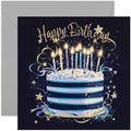 Special Male Birthday Card for Men - Birthday Greeting Cards for Him - Navy Blue and Gold Happy Birthday Cake Artwork Birthday Cards for Men - Stylish and Traditional Male Birthday Cards
