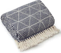 Emma Barclay Throw Blanket For Sofas Bed Extra Large Recycled Cotton Throws For Settees In Navy Throw Scandi Woven Blankets - Zahra Collection 50" x 60" (127cm x 152cm) Navy