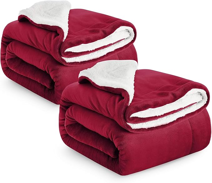 IR Imperial Rooms Sherpa Fleece Blanket 2 Pack Bed Throws Blankets For Sofas Soft Fluffy Thick Blanket Reversible Microfiber Throw (Burgundy, King (230 x 270 Cm))