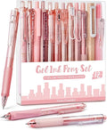 Four Candies Gel Pen Set, Cute Writing Pens with 0.5mm Fine Tip, Black & Pink Ink Pens with Highlighter, Aesthetic Stationery Supplies for School, Office, Pack of 12 - Rose Series