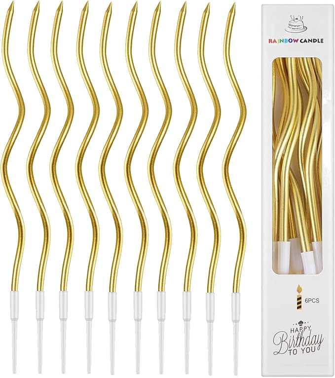 24 Pieces Gold Birthday Cake Candles,Spiral Cake Candles with Holders,15CM Long Twisty CupcakeCandles Topper for Birthday Wedding Baby Party Decorations(Gold)