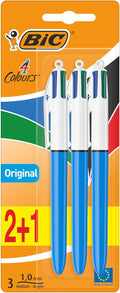 BIC Pens Multicolour 4 Colours Original - Retractable Ballpoint Pens - Pack of 3