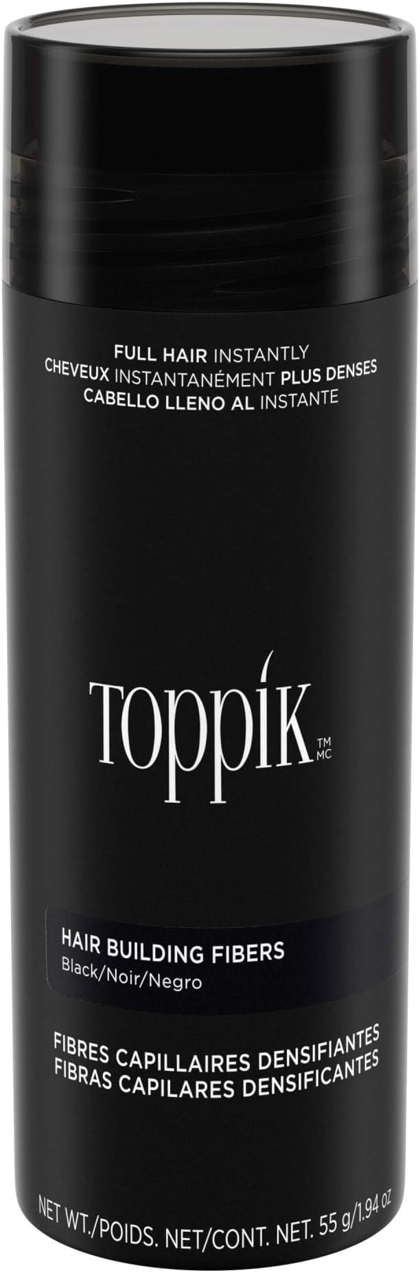 Toppik Hair Building Fibres Powder, Black, 55g Bottle - for A Thicker-looking Hairline, Crown and Beard, Instant Thinning Concealer for Men and Women