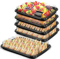 5 Pack Sandwich Platter Trays with Lids - Washable Serving Platters for Everyday Use & Catering with Sticker Labels - Ideal Food Storage Containers for Sushi, Party Food, and Sandwiches