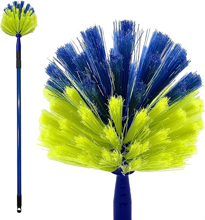 Domed Cobweb Duster with Telescopic Handle, Cobweb Brush Extendable up to 171cm − Long Handled Duster Brush for Indoor Corner Cleaning