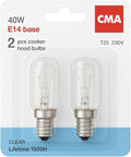 2 x 40W 240V Cooker Hood Light Bulbs 2700K-[E14 Replacement Universal Small Screw Cap]-T25 for Residential and Commercial Kitchen Lighting-Pack of 2