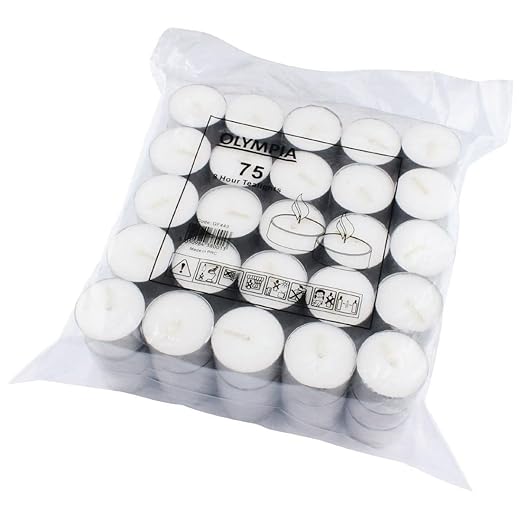 Olympia 8 Hour Tealights White Wax Candles Mood Lighting Pack of 75