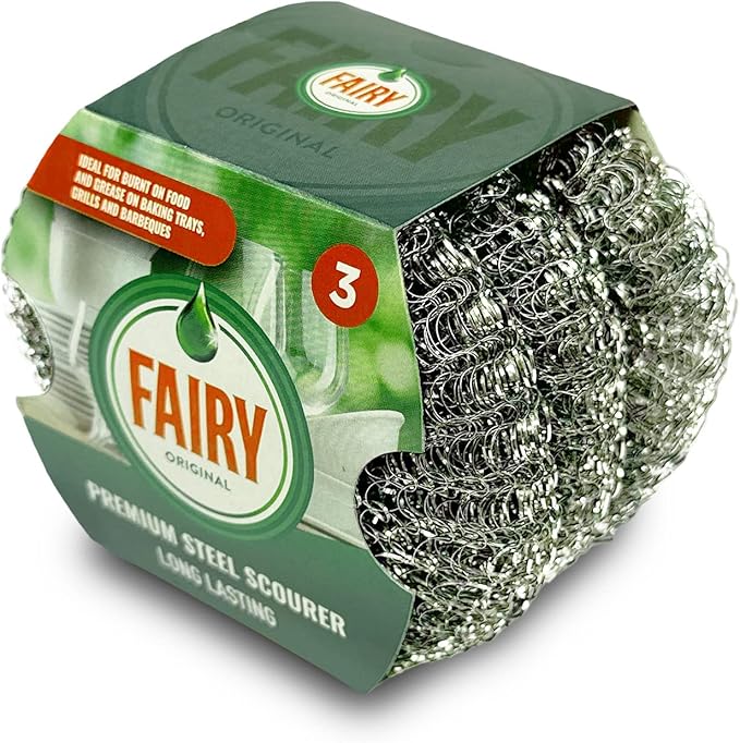 Addis Fairy Original Premium Steel Wool Pot & pan Scourers, Pack of 3, Steel,Stainless Steel,518944[Energy Class A+]