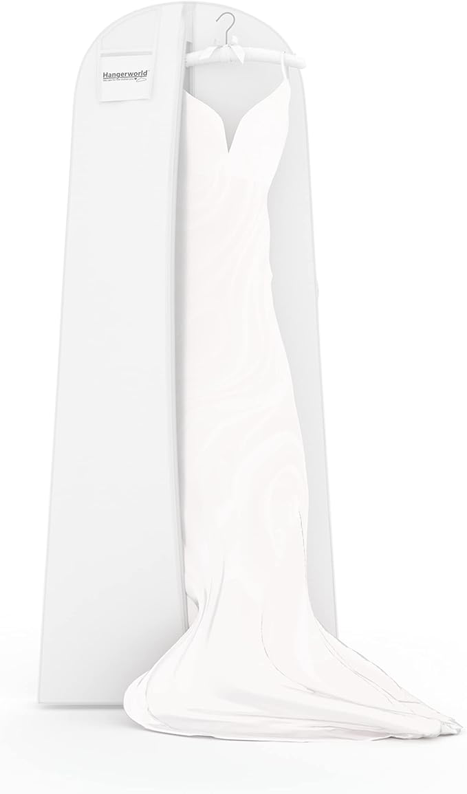 Hangerworld 72 Inch White Breathable Wedding Dress Bridal Gown Garment Cover Bag with Secret Internal Zipped Pocket