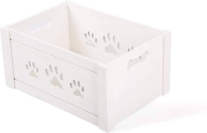 green leaves Paw Shaped Cutout Dog Toys Chest Gift Hampers Storage Collection Box Wooden Crates Gift Hampers (White, S)