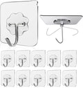 Wall Hooks 15Kg(Max) Transparent Seamless Hooks for Hanging,Waterproof Oilproof Bathroom Kitchen Heavy Duty Adhesive Hooks,Coat Hooks, Utility Towel Bath Sticky Hooks (10Pack)