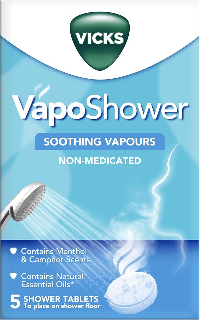 VICKS Vapo Shower - Shower Tablets With Soothing Vapors – Infused With Menthol and Camphor Scents– Contains Natural Essential Oils: Eucalyptus, Nutmeg and Cedar Leaf – Non Medicated Vapors - 5 Tablets