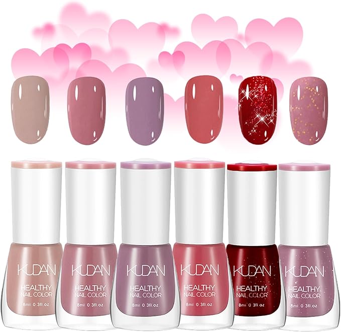 Pink Nail Polish Set - 6Pcs Quick Dry & Long Lasting Nude Varnish - Non-Toxic Holographic Paint - No UV Needed for DIY at Home - Teenage Girls (Pink Beauty)