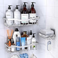 Rustproof Stainless Steel Shower Caddy 3 Pack, Bathroom Storage Accessory Shelf Organiser No Drilling Hanging, Soap Holder Set, Kitchen Wall Mounted Corner Decor, Silver