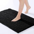 Hafaa Bath Mat Non Slip Anti Mould – Black Chenille Bathroom Mat 40 x 60 cm Machine Washable Bath mats Super Absorbent Extra Soft Fluffy Shower mat