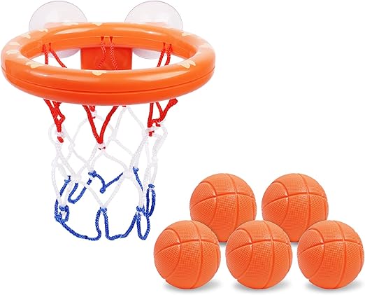 Vicloon Baby Bath Toys, Bath Basketball Hoop for Baby, Bath Toys Fun Basketball Hoop & Balls Set 5 Balls Included, Bathes Toy Bathtub Basketballs Hoop with Strong Suction Cup, Fun Toddler Bathes Toy