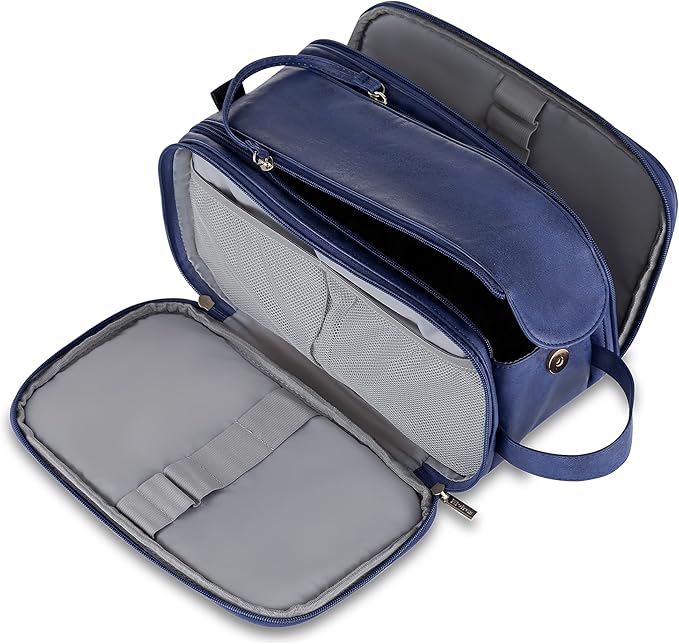 Elviros Water-Resistant PU Leather Toiletry Bag for Men Large Travel Wash Bag Shaving Dopp Kit Bathroom Gym Toiletries Makeup Organizer with Wet Dry Bag,Gift for Men