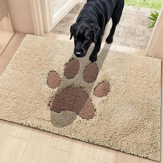 Dirt Trapper Door Mat Indoor 50 x 80 cm, Non-Slip Washable Rug, Low-Profile Inside Doormats for Entryway, Super Absorbent Dog Mats for Muddy Paws, Beige