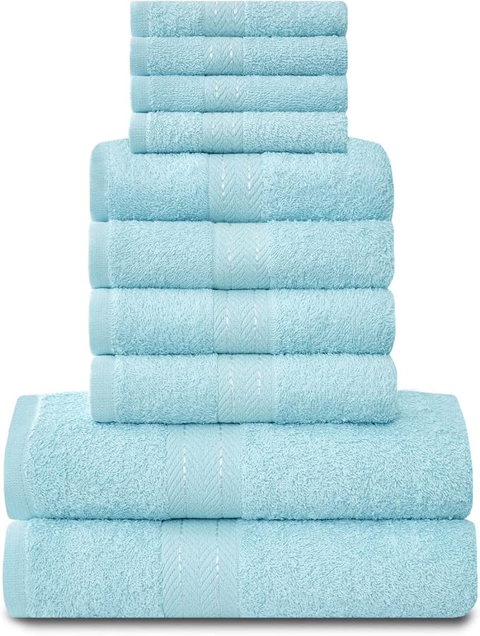 GC GAVENO CAVAILIA Towels Family Bale Set - 10 Piece 100% Egyptian Cotton, 4x Face 4x Hand 2x Bath Towel, Premium Quality Highly Water Absorbent Bathroom Accessories, Machine Washable, Aqua, 544630
