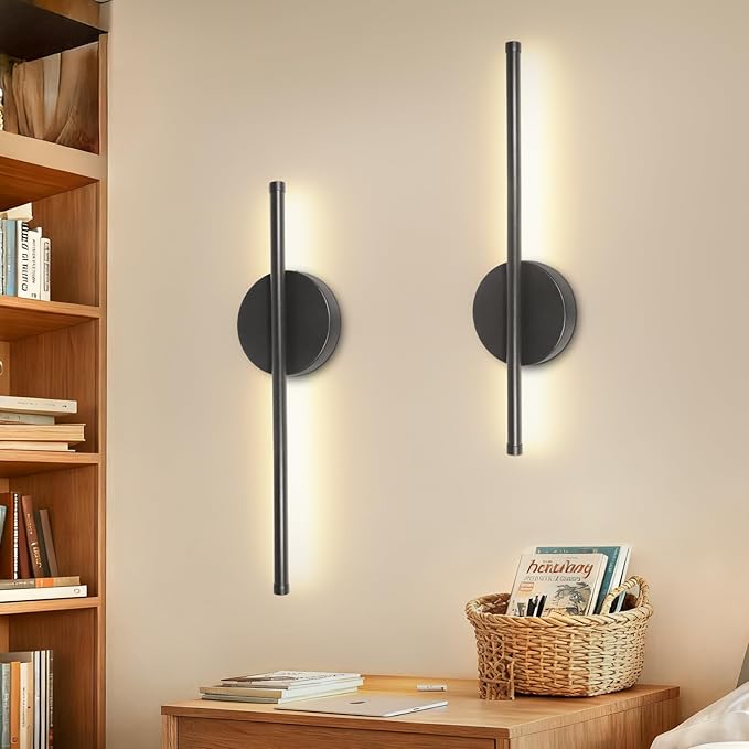 Rechargeable Wall Lights, Battery Operated Wall Lights 3 Color Temperature, Wall Lamp Dimmable Wireless with Remote Control Black 40CM for Living Room Bedroom Hallway, 2 Pack[Energy Class E]
