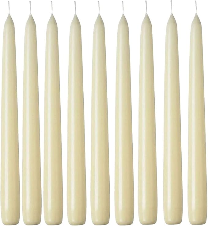1ABOVE 10 Pack Tapered Dinner Candles | Unscented - Slow Burning Candles | Multi-Purpose | Smokeless Candles (Ivory)