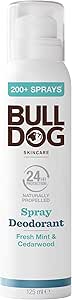 Bulldog Skincare | Fresh Mint & Cedarwood Spray Deodorant - 24 Hour Protection, Fresh Scent 125ml