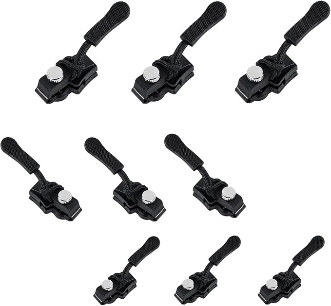 9 Pcs Universal Zipper Repairer,3 Sizes Zipper Repair Kit, Removable Universal Zip Puller Replacement,for Different Sizes of Clothes,Jeans,Backpacks,Wallets,Luggage,Suitcases (Black)