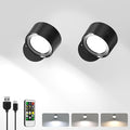 LED Wall Lights with Remote, 2 Pcs Rechargeable Wall Mounted Reading Sconces Lamp 3000mAh, 3 Colors & Dimmable Magnetic 360° Rotation Wall Lighting Spotlights for Bedroom Bedside[Energy Class G]