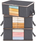 Lifewit 35L Clothes Storage Bag Foldable Storage Boxes with Lids Underbed Wardrobe Storage Organiser with Sturdy Fabric Clear Window for Clothing Bedding Sweaters T-shirts Blankets, 3 Pack, Grey
