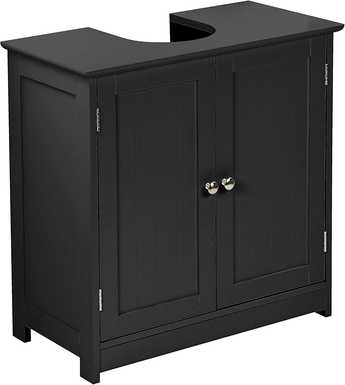 Taylor & Brown Under Sink Bathroom Cabinet Storage Cupboard Organiser Free Standing Wooden Sink Storage Unit Basin with Shelf, Black 60cm x 30cm x 60cm