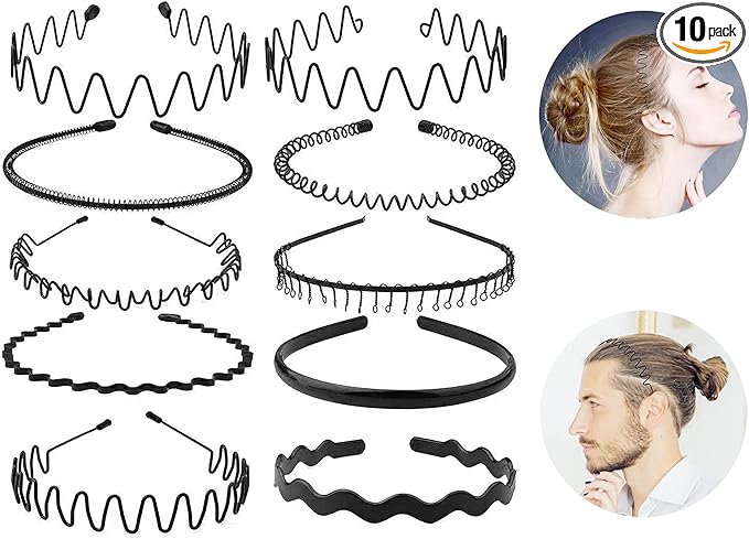 Mens Hair Band Sports Hair Bands For Men, Non-Slip Sports Fashion Headband, Metal Hair Band For Men, Hair Hoop For Outdoor Sports, Weddings And Daily Wear (10 Pieces)
