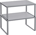 SONGMICS Set of 2 Cupboard Organisers, Kitchen Storage, Stackable, Expandable, Metal Counter Shelves, Silver KCS01SV