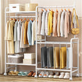 Heavy Duty Clothes Rail with Wheels, 125KG Metal Clothing Rack with Trouser Rack, Top Shelf, 4 Hooks & 5 Trouser Hangers, Sturdy Wardrobe Clothes Rail for Bedroom Hallway Shop White