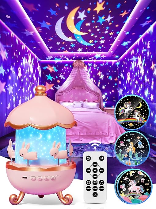 【Gift box】Sensory Toys for Babies Baby Girl Gift,15 Films+10 White Noise Baby Night Light Kids Night Light Projector,1200mAh+Remote Princess Christening Gifts for Girls Toys for 3 Year old Girls[Energy Class F]