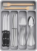 Lifewit Cutlery Drawer Organiser, Plastic Cutlery Tray for Kitchen, Utensil Flatware Silverware Holder Divider for Spoons Forks Knives Tableware, 5 Compartments, 23 x 32cm, Grey