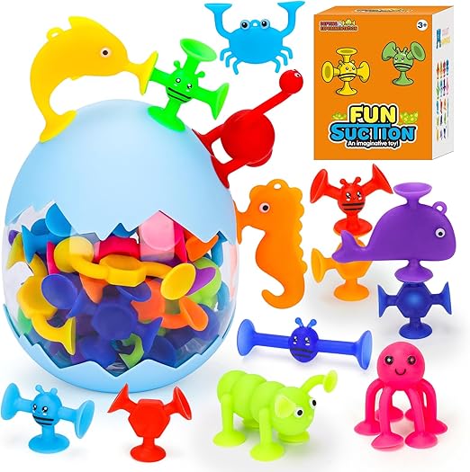 Suction Toys, 30 Pcs Kids Bath Toys for 3-10 Year Old, Travel Toys for Toddlers Ages 3+ Sensory Toys Birthday Gifts for Boys Girls, Fidget Toys for Kids Bathtub Toys Animal Bath Toys