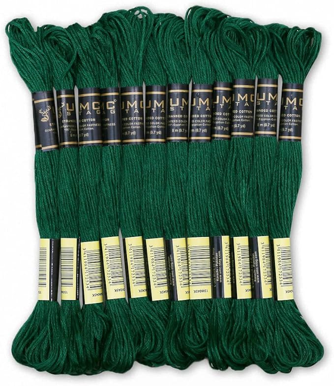Pack of 12 Premium Embroidery Thread | 100% Egyptian Cotton Premium Skeins | Cross Stitch Embroidery Floss | Oeko TEX Certified Stranded Cotton | Ideal for Arts & Crafts (Emerald Green 923)